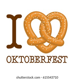 I Love Oktoberfest. pretzel heart. Food lover sign. Traditional German meal. Germany National holiday
