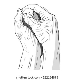 Love in old age. Interlocked hands of the elderly.