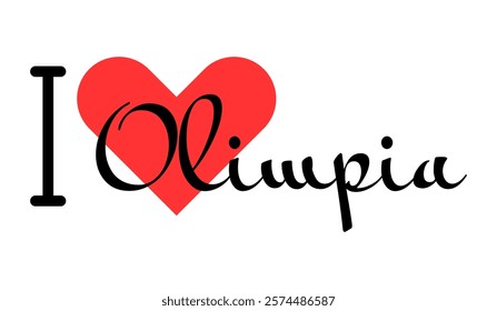 I love Olimpia, city of Brazil. Hand drawn letters with red heart. Vector illustration lettering, modern design for print t shirt, banner, poster, sticker or label.