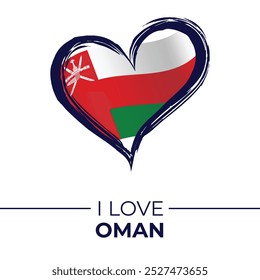 I Love Oman Banner with Flag in Heart. Oman love Emblem Isolated on White Background. Vector, Illustration, Isolated, Love, Background.