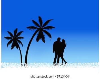 Love on the background of nature. Vector illustration.