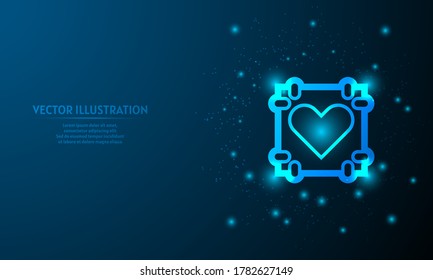 leuchtende Liebe auf blauem abstraktem Hintergrund.