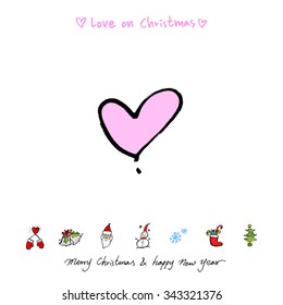 Love on Christmas / Heart illustration / hand drawn in vector