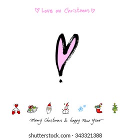 Love on Christmas / Heart illustration / hand drawn in vector