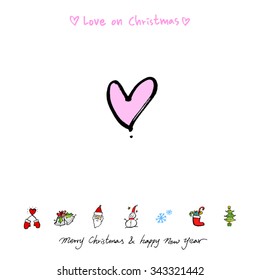 Love on Christmas / Heart illustration / hand drawn in vector