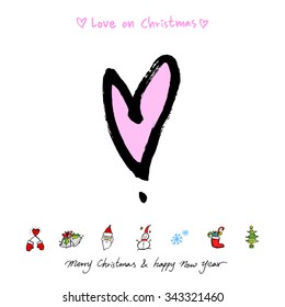 Love on Christmas / Heart illustration / hand drawn in vector