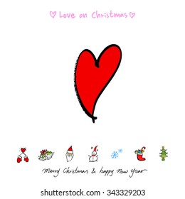 Love on Christmas / Heart illustration / hand drawn in vector