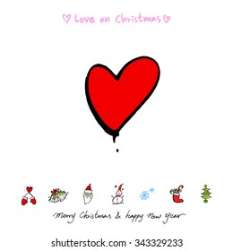 Love on Christmas / Heart illustration / hand drawn in vector