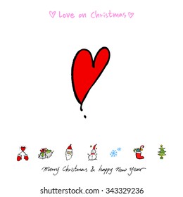 Love on Christmas / Heart illustration / hand drawn in vector