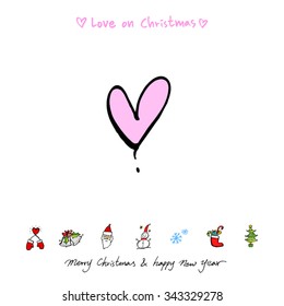 Love on Christmas / Heart illustration / hand drawn in vector
