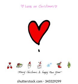 Love on Christmas / Heart illustration / hand drawn in vector
