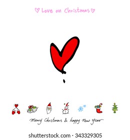 Love on Christmas / Heart illustration / hand drawn in vector