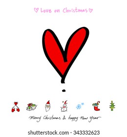 Love on Christmas / Heart illustration / hand drawn in vector