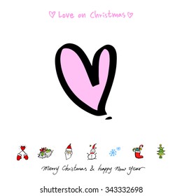Love on Christmas / Heart illustration / hand drawn in vector