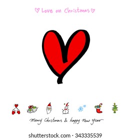 Love on Christmas / Heart illustration / hand drawn in vector