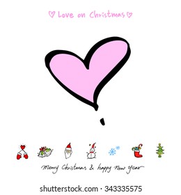 Love on Christmas / Heart illustration / hand drawn in vector