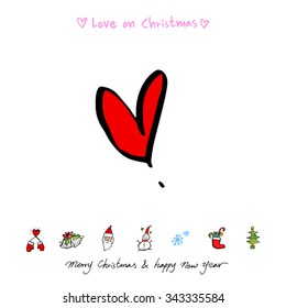 Love on Christmas / Heart illustration / hand drawn in vector