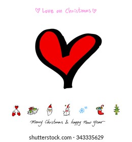 Love on Christmas / Heart illustration / hand drawn in vector