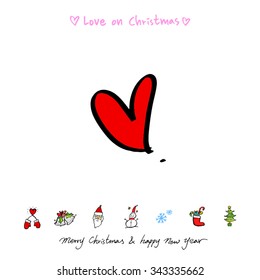 Love on Christmas / Heart illustration / hand drawn in vector