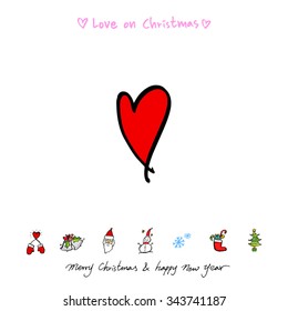 Love on Christmas / Heart illustration / hand drawn in vector