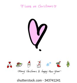 Love on Christmas / Heart illustration / hand drawn in vector