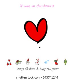 Love on Christmas / Heart illustration / hand drawn in vector