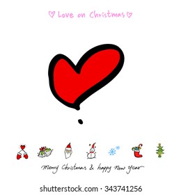 Love on Christmas / Heart illustration / hand drawn in vector