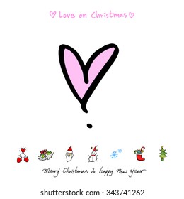 Love on Christmas / Heart illustration / hand drawn in vector
