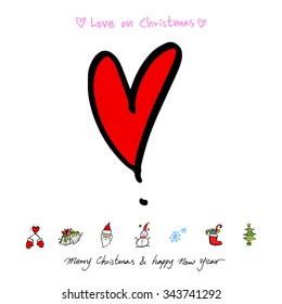Love on Christmas / Heart illustration / hand drawn in vector