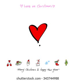 Love on Christmas / Heart illustration / hand drawn in vector
