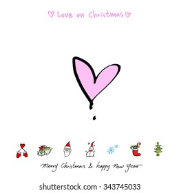 Love on Christmas / Heart illustration / hand drawn in vector