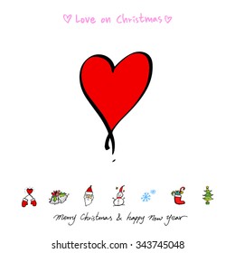 Love on Christmas / Heart illustration / hand drawn in vector