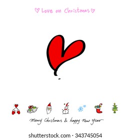 Love on Christmas / Heart illustration / hand drawn in vector