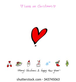Love on Christmas / Heart illustration / hand drawn in vector