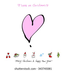 Love on Christmas / Heart illustration / hand drawn in vector