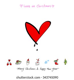 Love on Christmas / Heart illustration / hand drawn in vector