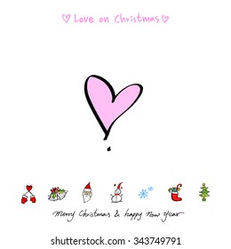 Love on Christmas / Heart illustration / hand drawn in vector