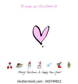 Love on Christmas / Heart illustration / hand drawn in vector