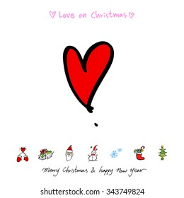 Love on Christmas / Heart illustration / hand drawn in vector