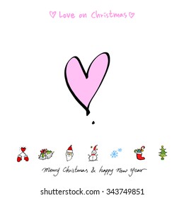 Love on Christmas / Heart illustration / hand drawn in vector