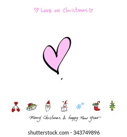 Love on Christmas / Heart illustration / hand drawn in vector