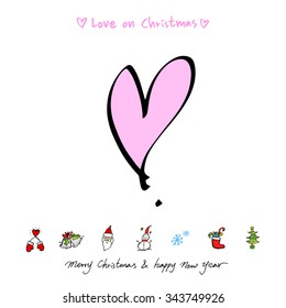 Love on Christmas / Heart illustration / hand drawn in vector