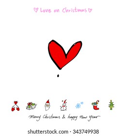 Love on Christmas / Heart illustration / hand drawn in vector