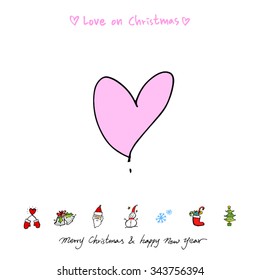 Love on Christmas / Heart illustration / hand drawn in vector