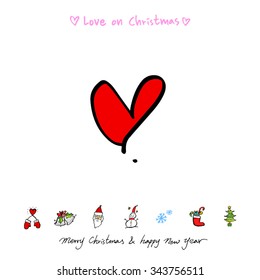 Love on Christmas / Heart illustration / hand drawn in vector