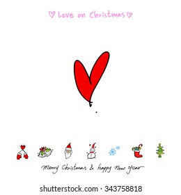Love on Christmas / Heart illustration / hand drawn in vector