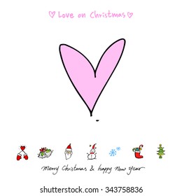 Love on Christmas / Heart illustration / hand drawn in vector