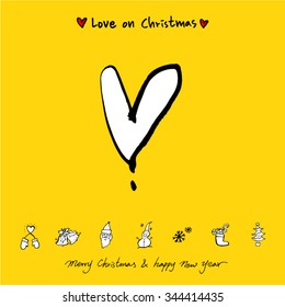 Love on Christmas / Heart illustration / hand drawn in vector