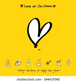 Love on Christmas / Heart illustration / hand drawn in vector