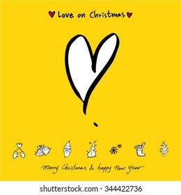 Love on Christmas / Heart illustration / hand drawn in vector